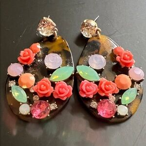 J. Crew Multicolor Floral Statement Earrings Excellent Condition